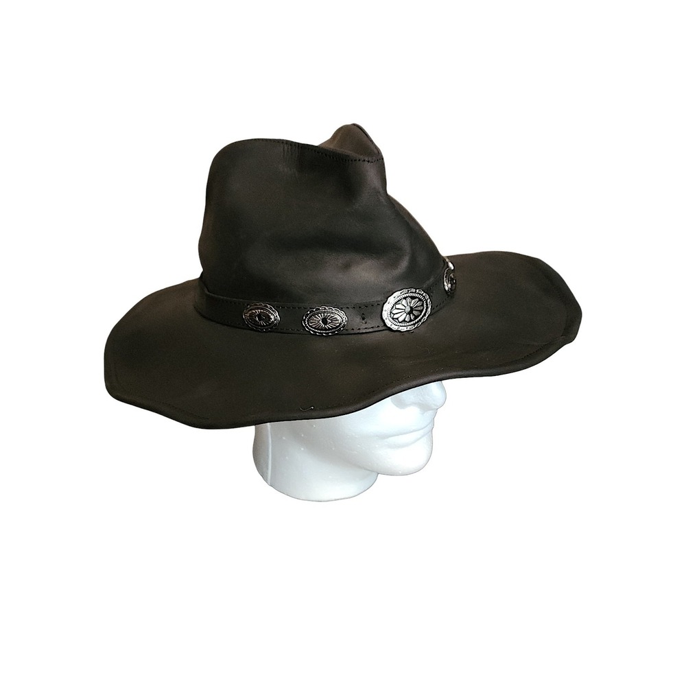 Bullhide Cowboy Hat M Mens Black Leather Concho Band Outback Western Rodeo Hat